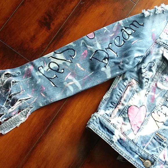 Denim Distressed Hand-Painted Jacket Sm. - Picture 2 of 6